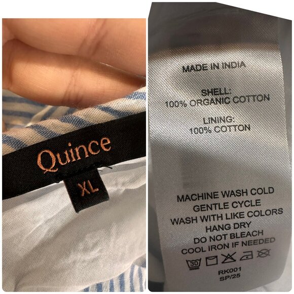 Sold Quince Stripe Gauze Tiered Midi Dress Womens XL Blue White 100% Organic - Picture 5 of 13